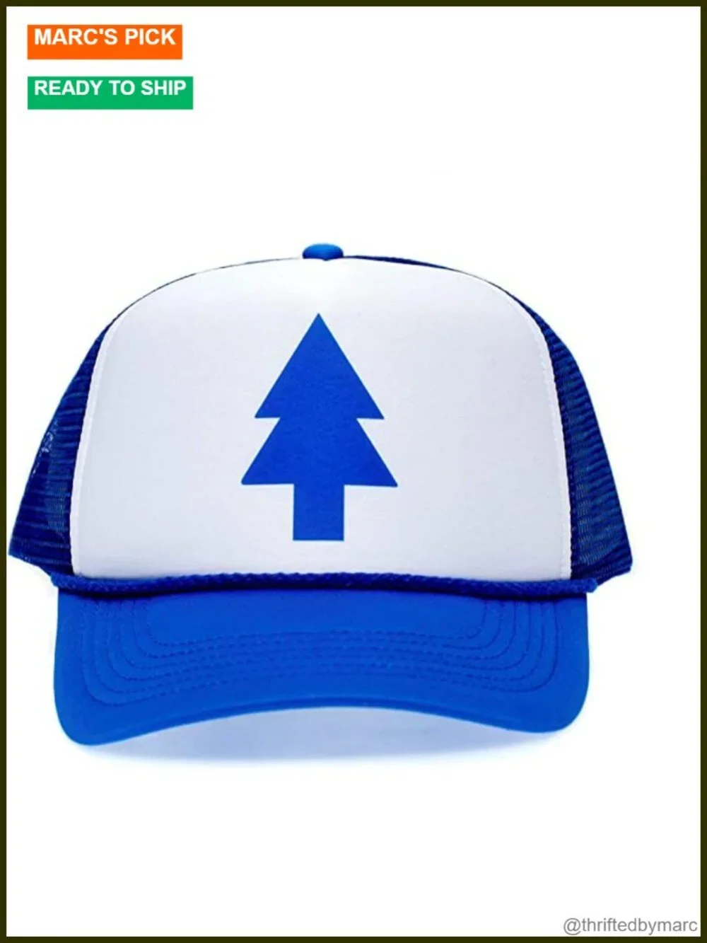 Curved Blue Pine Tree Dipper Hat Cartoon Mesh Cap Trucker Baseball Hat